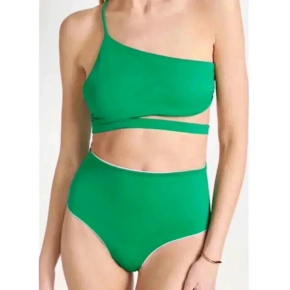 Agua Bendita New Pacifico Reversible Bikini Bottoms Green Pink Size Large